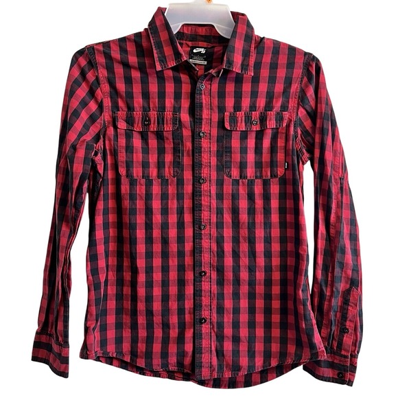 Nike Other - Nike Skateboard Button Up Long Sleeve Shirt Red And‎ Black Buffalo Plaid Mens sm